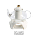GobekUsa Gold White Ceramic Tea Set with Glass Teapot - Elegant Teaware Collection