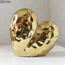 GobekUsa Golden Heart Ceramic Statue: Minimalist Modern Home Decor Ornament