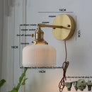 GobekUsa Copper LED Sconce Wall Lamp Pull Chain Switch Nordic Modern Ceramic Mirror Light