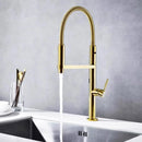 GobekUsa Gold Brass Kitchen Faucet with Foldable Pull Down Spring Spout Mixer Tap