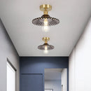 GobekUsa Green Glass Copper Ceiling Light Fixture Balcony Kitchen Modern LED Lamp