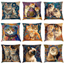 GobekUsa Cat Design Linen Pillowcase 45x45cm for Home Decor and Cushion Covers