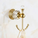 GobekUsa Brass and Crystal Bathroom Accessories Set: Shelf, Robe Hook, Paper Holder, Brush Holder