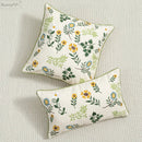 GobekUsa Daisy Floral Green Leaves Embroidery Cushion Cover for Living Room Bedroom