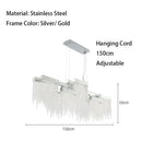 GobekUsa Crystal Tassel Chandelier: Modern Luxury Silver Hanging Lamp for Dining Room