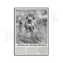 GobekUsa Black & White Dog Breeds Poster: Greyhound, Cocker Spaniel, Akita, Malamute, Cattle Dog