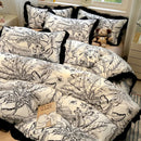GobekUsa Korean Black White Hepburn Style Bedding Set with Lace Fitted Sheet Set