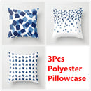 GobekUsa Blue Ink Flower Cushion Cover Set - Nordic Style Sofa Pillowcase Trio for Home Decoration