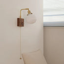 GobekUsa Globe Ceramic LED Wall Lights Walnut Wood Sconce Rotatable Bedside Lamp