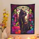GobekUsa Black Cat Tapestry Wall Hanging - Psychedelic Floral Art for Cat Lovers