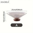 GobekUsa Creative Glass Fruit Plate with Wooden Base | Elegant Home Decor for Living Room Coffee Table