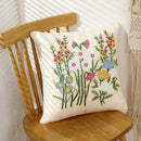 GobekUsa 3D Pink Flower Farmhouse Style Cushion Cover 45x45cm - Embroidered Sofa, Bed, Living Room