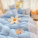GobekUsa Lace Trim Solid Cotton Bedding Set - Queen/King/Double/Single Sizes