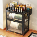 GobekUsa Double-layer Kitchen Dish Drying Rack with Chopstick Cage and Tableware Basket