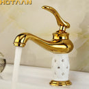 GobekUsa Gold Brass Bathroom Basin Faucet with Ceramic Mixer Tap