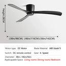 GobekUsa Black Modern Low Profile DC Ceiling Fan with Remote Control, Strong Airflow