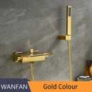 GobekUsa Gold Brass Wall Mounted Bathtub Faucet with Hand Held Shower Kit