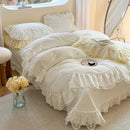 GobekUsa Lace Ruffles Bedding Set in Pearl White Cream Yellow Princess Cotton