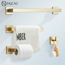 GobekUsa Brushed Gold Bathroom Hardware Set Stainless Steel Towel Bar Robe Hook Toilet Paper Holder