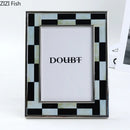 GobekUsa Black White Plaid Metal Photo Frame Abstract Desktop Decoration Display Frames