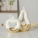 GobekUsa Gold Apple Pear Statue Ceramic Ornaments Desk Decoration Modern Crafts Sculpture
