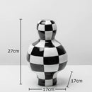 GobekUsa Black White Check Vase Modern Crafts Room Decor Irregular Shaped Desk Decoration