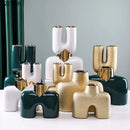 GobekUsa Gold Geometry Ceramic Vase Desk Decoration Modern Floral Room Decor Vase