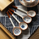 GobekUsa Japanese Vine Ceramic Spoon Set - Ins Wind Hand-painted Long Handle Dessert Spoons