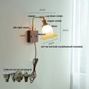GobekUsa Amber Glass LED Wall Sconce with Walnut Wood, Pull Chain Switch for Living Room