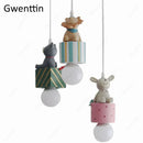 GobekUsa Kids Animal Pendant Lamp: Rabbit Lion Cat LED Ceiling Light Fixture