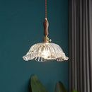GobekUsa LED Pendant Light Fixture Wood Handle Clear Glass Modern Hanging Lamp