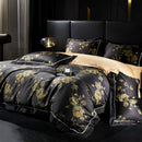 GobekUsa Gold Flowers Luxury Egyptian Cotton Bedding Set with 1000TC Soft Duvet Cover, Sheets, Pillowcases