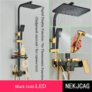 GobekUsa Digital Display Thermostatic Shower Faucet Set, Rain Shower Column, Wall Mount - Black/Chrome