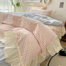 GobekUsa Korean Princess Style Cotton Bedding Set with Ruffles and Lace