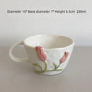 GobekUsa 3D Embossed Tulip Ceramic Coffee Mug - Handcrafted Irregular Flower Cup