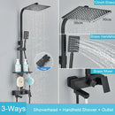 GobekUsa Black Brass Shower Faucet Set Rainfall Bathtub Tap With Bathroom Shelf
