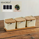 GobekUsa Japanese Retro Ceramic Seasoning Jar Set with Tray - 3-Piece Kitchen Organizer