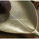 GobekUsa Leaf Shape Gold Paint Wooden Tray 14.5x40cm - Modern Decorative Tableware
