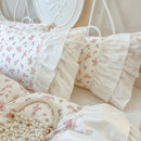 GobekUsa Cotton Floral Print Bedding Set with Pleat Lace Ruffles, 4-Piece Ensemble