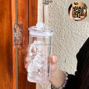 GobekUsa Heat Resistant Glass Cup with Lid and Straw for Coffee, Milk, Tea, Juice