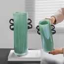 GobekUsa Glass Vase: Double-eared Straight-tube Flower Arrangement Hydroponics Terrarium Home Decoration