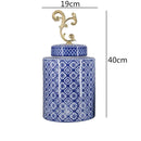 GobekUsa Blue & White Porcelain Covered Vase Jar: Retro Chinese Home Decor Flower Arrangement & Organization