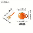 GobekUsa Halloween Pumpkin Shaped Ceramic Cup with Spoon | Kawaii Soup Mug