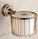 GobekUsa Bathroom Accessories Set: Towel Rack, Bar, Holder, Hook - Antique Brass/Ceramic/Copper