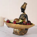GobekUsa Black African Woman Resin Storage Figurine - Exotic Interior Decor Statue