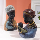 GobekUsa African Exotic Black Mother And Child Resin Statues Retro Figurines For Home Decor