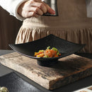 GobekUsa 7.5 Inch Square Black Matte Ceramic Dining Plate