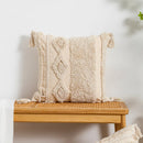GobekUsa Beige Wabi-sabi Tufted Fringed Geometric Tassel Cotton Linen Pillow Cover