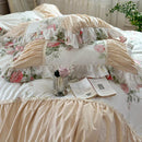 GobekUsa Korean Princess Style Floral Cotton Bedding Set with Ruffles