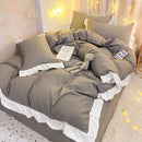 GobekUsa Cotton Ruffle Edge Duvet Cover Set - Soft, Thick, Solid Color